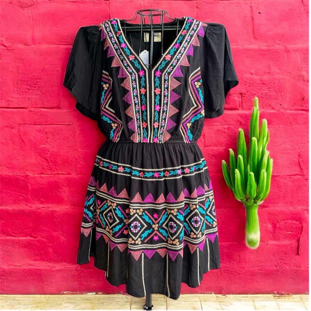 Savanna Jane Black Embroidered Dress Boho Western Size 1X